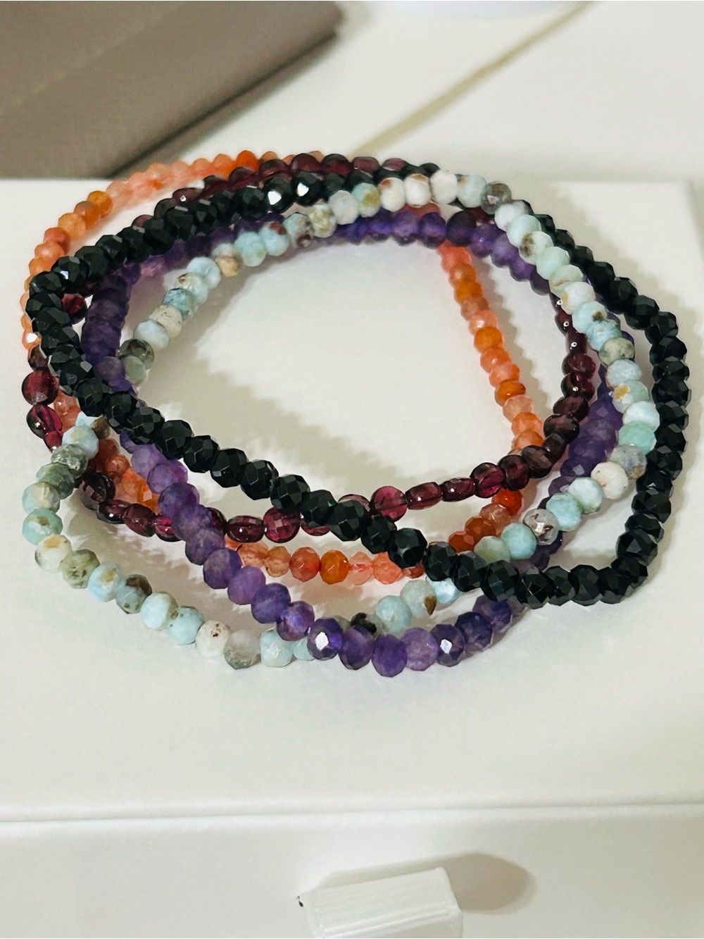 Natural Gemstone Bracelet Bundle – 5 Pieces - elastic
